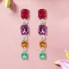 12ctw Cushion Cut Multicolor Sapphire Drop Earrings
