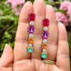 12ctw Cushion Cut Multicolor Sapphire Drop Earrings