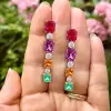 12ctw Cushion Cut Multicolor Sapphire Drop Earrings