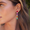 12ctw Cushion Cut Multicolor Sapphire Drop Earrings