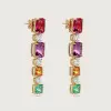 12ctw Cushion Cut Multicolor Sapphire Drop Earrings