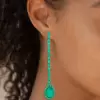 9ctw Halo Pear Cut Emerald Drop Earrings