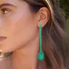 9ctw Halo Pear Cut Emerald Drop Earrings