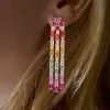 9ctw Baguette Cut Multicolor Sapphire Chandelier Earrings