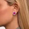 6ctw Pink Sapphire and Ruby Clustered Flower Stud Earrings