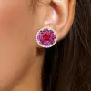 6ctw Pink Sapphire and Ruby Clustered Flower Stud Earrings
