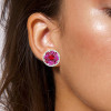 6ctw Pink Sapphire and Ruby Clustered Flower Stud Earrings
