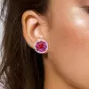 6ctw Pink Sapphire and Ruby Clustered Flower Stud Earrings