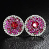 6ctw Pink Sapphire and Ruby Clustered Flower Stud Earrings