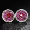 6ctw Pink Sapphire and Ruby Clustered Flower Stud Earrings
