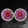 6ctw Pink Sapphire and Ruby Clustered Flower Stud Earrings