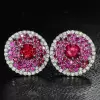 6ctw Pink Sapphire and Ruby Clustered Flower Stud Earrings