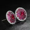 6ctw Pink Sapphire and Ruby Clustered Flower Stud Earrings