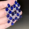 16ctw Pear Cut Blue Sapphire Chandelier Earrings