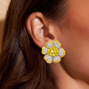 15ctw White and Yellow Sapphire Clustered Flower Earrings