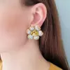 15ctw White and Yellow Sapphire Clustered Flower Earrings