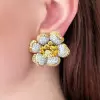 15ctw White and Yellow Sapphire Clustered Flower Earrings