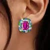 12ctw Cushion Cut Fuchsia Sapphire Halo Stud Earrings