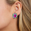 12ctw Cushion Cut Fuchsia Sapphire Halo Stud Earrings