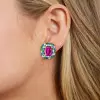 12ctw Cushion Cut Fuchsia Sapphire Halo Stud Earrings