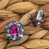 12ctw Cushion Cut Fuchsia Sapphire Halo Stud Earrings