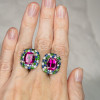 12ctw Cushion Cut Fuchsia Sapphire Halo Stud Earrings