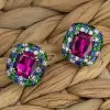 12ctw Cushion Cut Fuchsia Sapphire Halo Stud Earrings