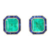 22ctw Asscher Cut Emerald Sapphire Halo Stud Earrings