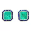 22ctw Asscher Cut Emerald Sapphire Halo Stud Earrings