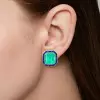 22ctw Asscher Cut Emerald Sapphire Halo Stud Earrings