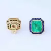 22ctw Asscher Cut Emerald Sapphire Halo Stud Earrings