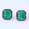 22ctw Asscher Cut Emerald Sapphire Halo Stud Earrings