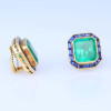 22ctw Asscher Cut Emerald Sapphire Halo Stud Earrings