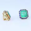 22ctw Asscher Cut Emerald Sapphire Halo Stud Earrings