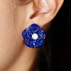 30ctw Invisibly Set Blue Sapphire Flower Stud Earrings