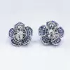 30ctw Invisibly Set Blue Sapphire Flower Stud Earrings
