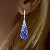 16ctw Blue Sapphire Paved Waterdrop Dangle Earrings