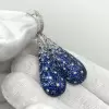 16ctw Blue Sapphire Paved Waterdrop Dangle Earrings