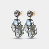 40ctw Multicolor Sapphire Two Tone Drop Earrings