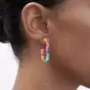 16ctw Multicolor Sapphire Rainbow Paperclip Link Hoop Earrings