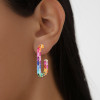 16ctw Multicolor Sapphire Rainbow Paperclip Link Hoop Earrings