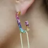 16ctw Multicolor Sapphire Rainbow Paperclip Link Hoop Earrings