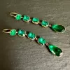 30ctw Pear and Cushion Cut Emerald Vintage Drop Earrings
