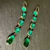 30ctw Pear and Cushion Cut Emerald Vintage Drop Earrings