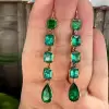 30ctw Pear and Cushion Cut Emerald Vintage Drop Earrings