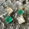 10.5ctw Asscher Cut Mismatch Drop Earrings in Gold