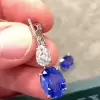 Oval Cut Blue Sapphire Dangle Earrings