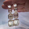 11.9ctw Emerald Cut White Sapphire Drop Earrings in Gold