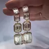 11.9ctw Emerald Cut White Sapphire Drop Earrings in Gold