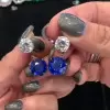 Round Cut White&Blue Sapphire Two in One Diamond Stud Earrings